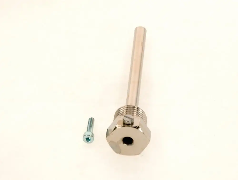 Edelstahl-Tauchhülse mit hexagonalem Kopf und Gewinde, daneben eine Schraube. Produkt von Bosch, geeignet für Anwendungen, die eine Tauchhülse erfordern.